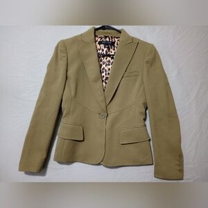 Anne Klein Green Blazer One Button Size 2P Career Work Wear Occupational Preppy